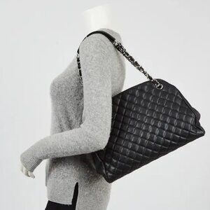 Authentic Chanel Caviar Just Mademoiselle Large Bowler Bag - Black